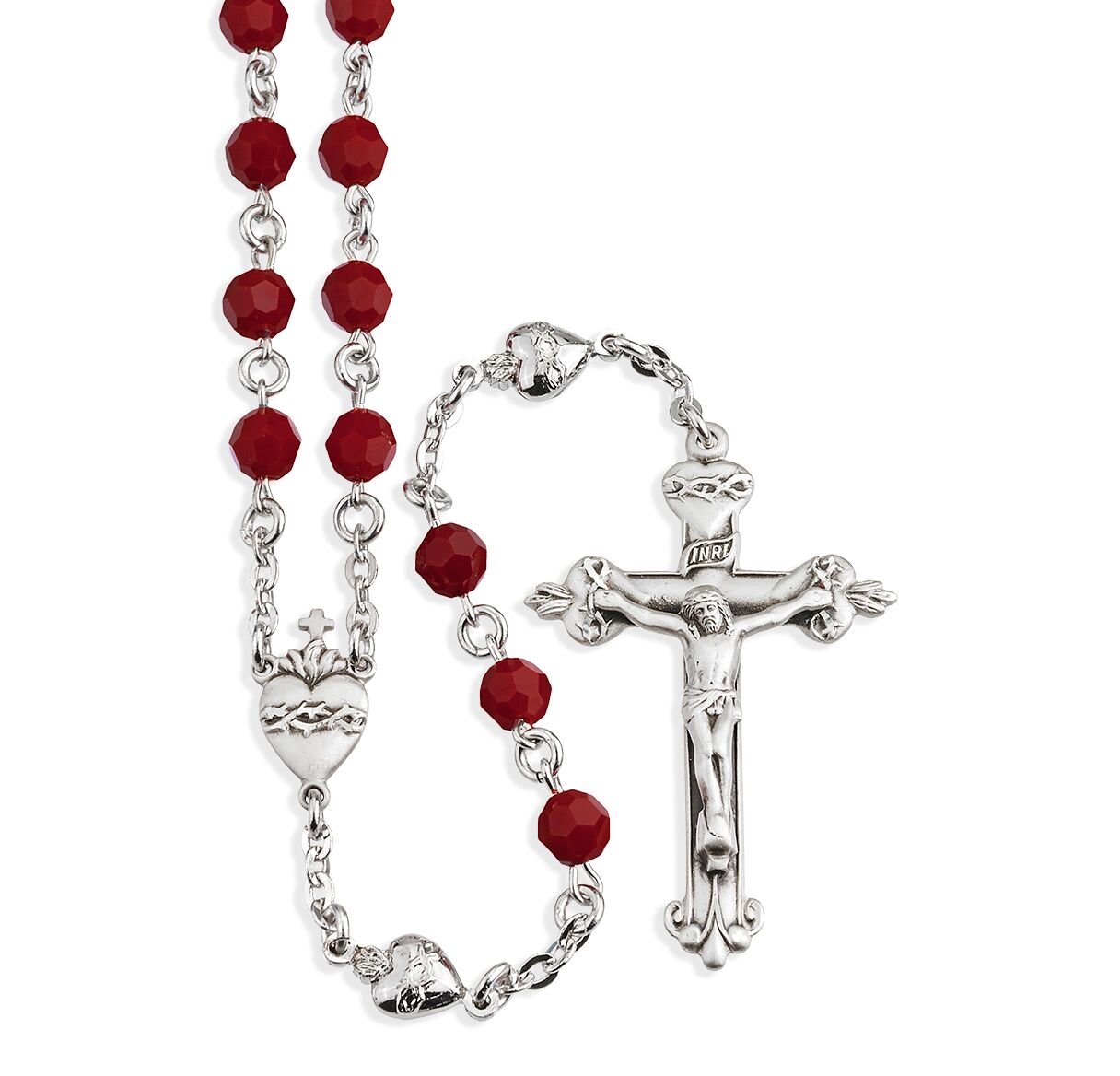 CORAL SWAROVSKI STERLING SILVER ROSARY
