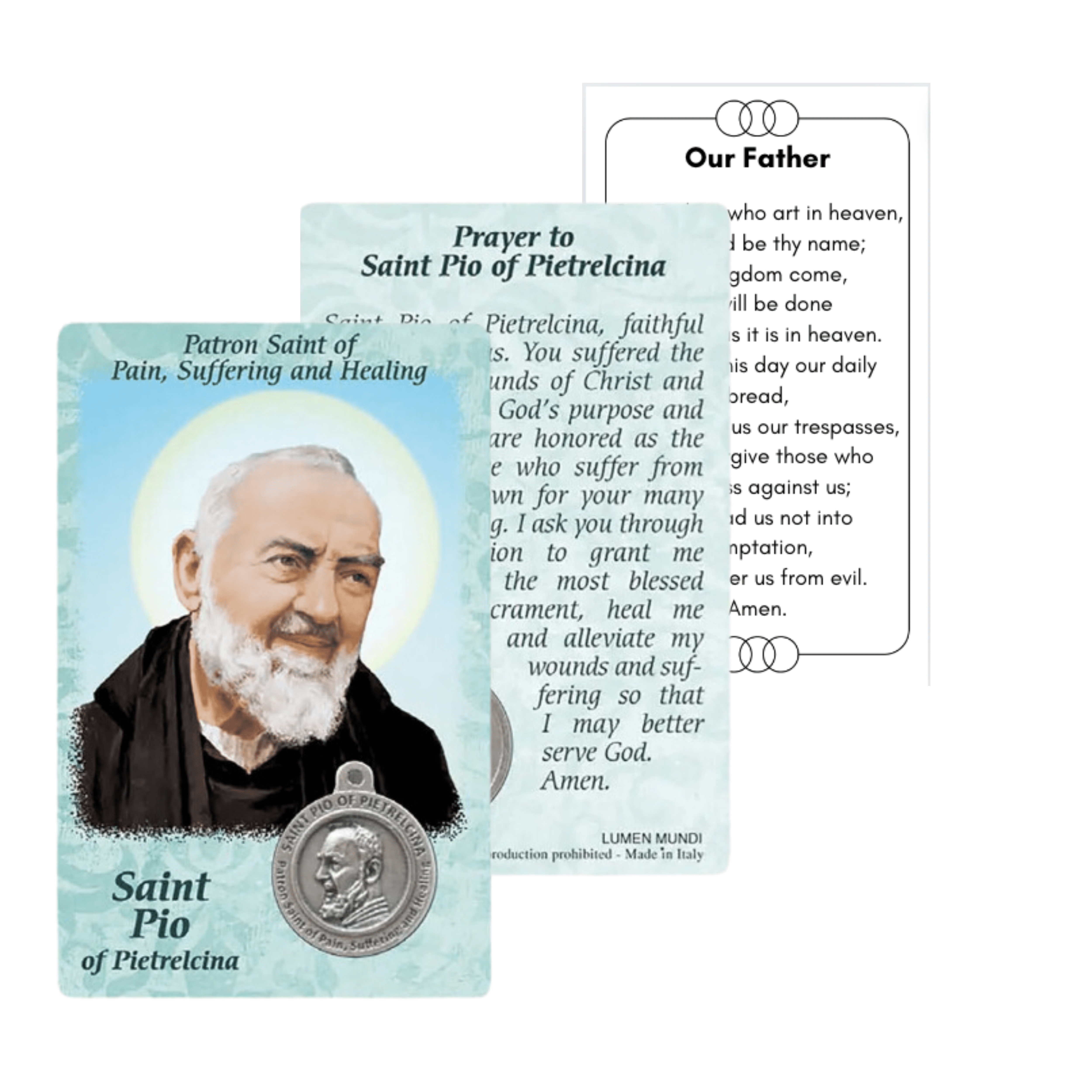 Padre Pio laminated Prayer Card with Embedded Medal Padre Pio card with embedded medal